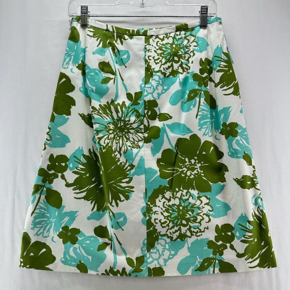 Valerie Stevens Skirt Sz 8P Petite Floral A-Line Knee Length Cotton Blend Green - Picture 2 of 11